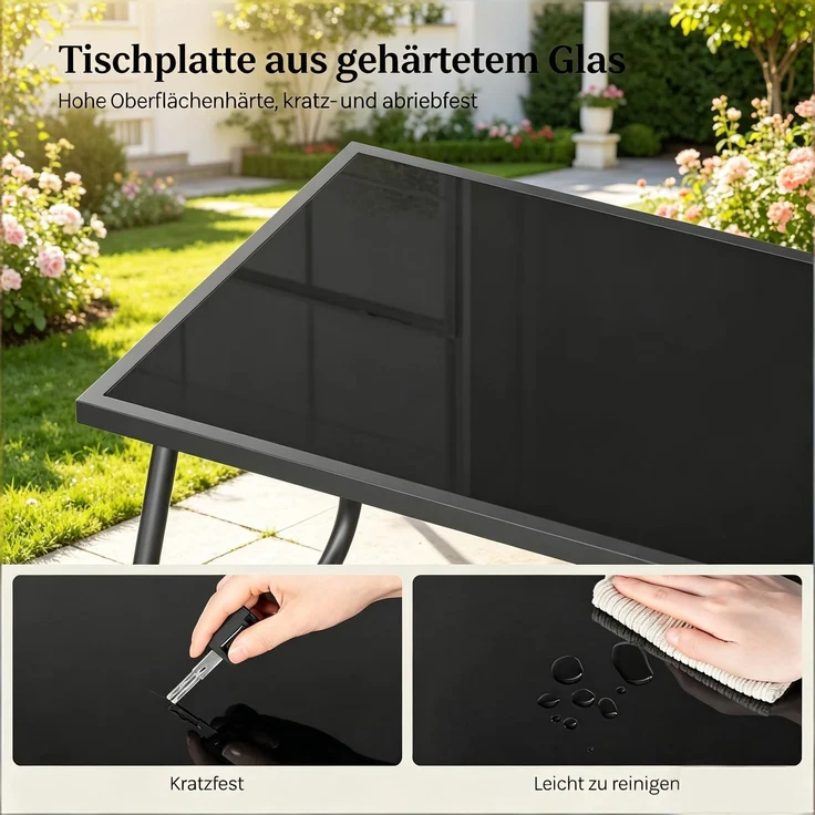 Balkonmöbel-Set mit Tisch H 42 x T 44,5 x B 75 cm, Zweisitzer und Glasplatte, mit 2 Stühlen – Bild 7