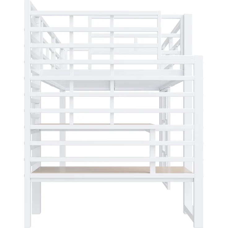 U-life Metall-Hochbett 90x200 cm mit Stauraumtreppe, LED-Beleuchtung und Fenster, Weiß – Bild 9
