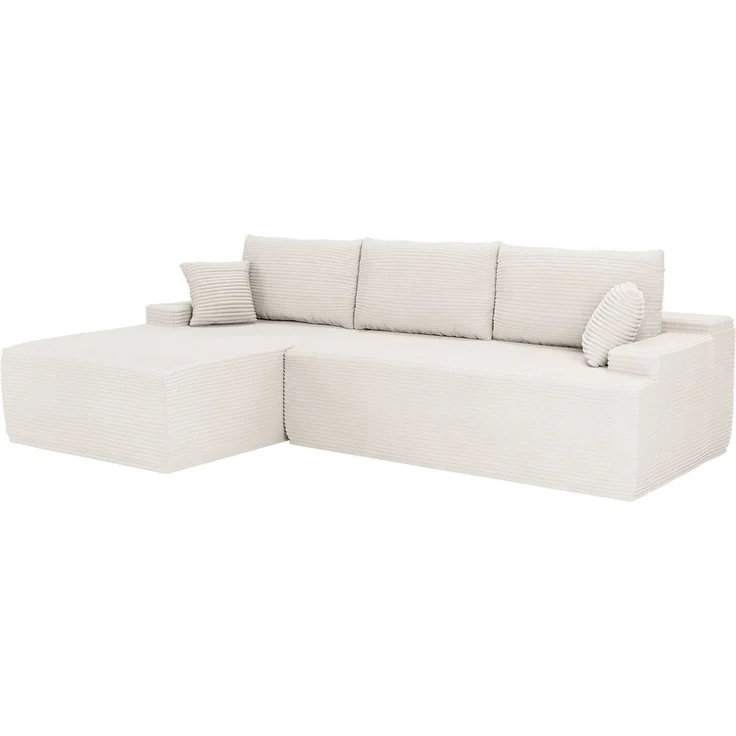 Juskys Sofa Coredo - modernes Cord Sofa mit Ottomane links, gemütliche Couch mit Schaumstoffpolsterung, Cordbezug & Kissen, modular - Creme – Bild 1