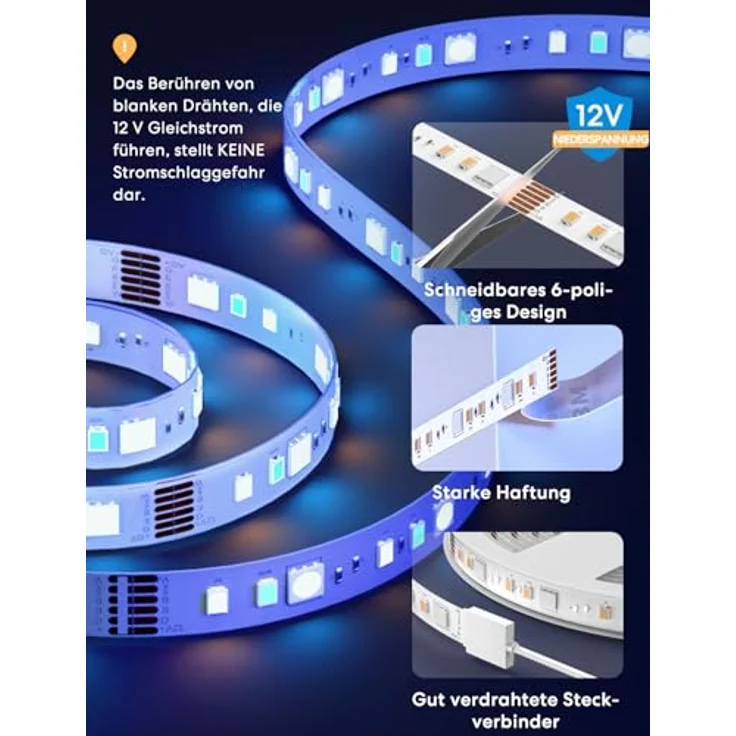 meross Led Strip 5m funktioniert mit Apple HomeKit, WLAN Led Streifen, Smart RGBWW Strip kompatibel mit Alexa und Google, für Zuhause, Party, Weihnachten – Bild 4