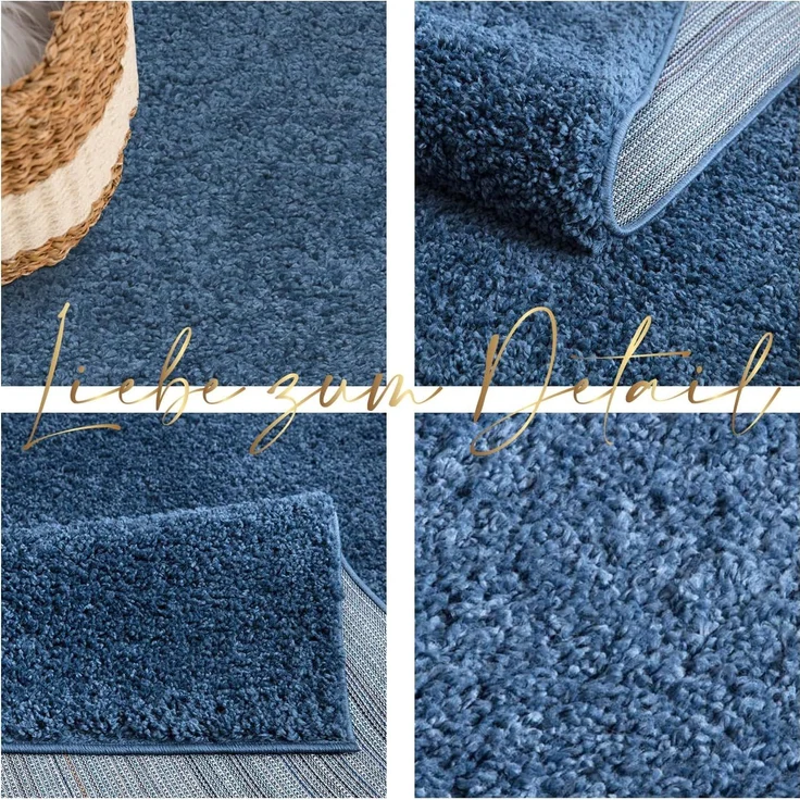 Teppich Wohnzimmer Hochflor Shaggy - 150x150cm - Blau Einfarbig Uni Flauschig Modern Boho Deko Teppiche Weich Schlafzimmer – Bild 6