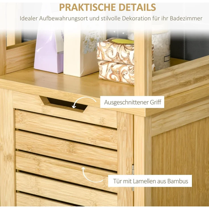 Kleankin Badkommode Badschrank mit 3 offenen Fächer und 1 Schrank (Badmöbel, 1 St, Badezimmerschrank), Natur 34 x 30 x 173 cm – Bild 6