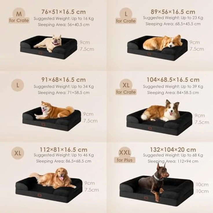 EHEYCIGA Orthopädisches Hundebett Grosse Hunde, Memory Foam XXL, Waschbar, Wasserdicht rutschfest, mit Hohem Rand, Schwarz – Bild 6