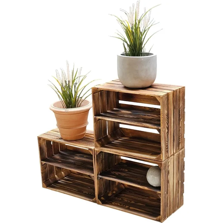 Holzkisten Kisten Weinkisten Holz 3er Set 50 x 40 x 30cm Ablage Lang Geflammt