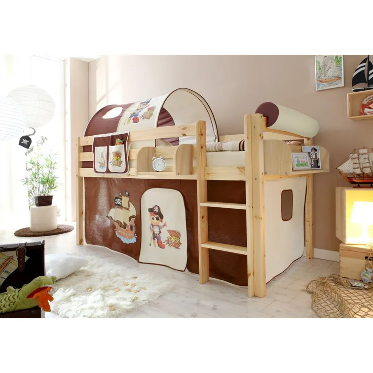 Ticaa Hochbett Malte Kiefer Natur - Pirat Braun-Beige