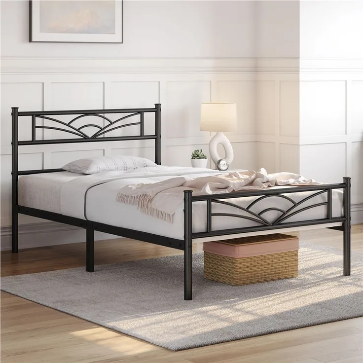 Yaheetech Metallbett mit Lattenrost, Wolkenmuster, Metall Schwarz, 90x200 cm