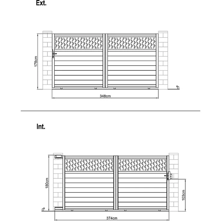 Vente-unique - BAZIO Eingangstor Metall Grau - B 4,6 cm x H 178 cm x L 348 cm – Bild 6