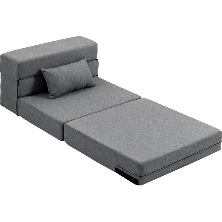 MELAYR, 3 in 1 Schlafsessel mit Leinenoptik 80 x 80 x 64 cm Dunkelgrau, Grau – Bild 2