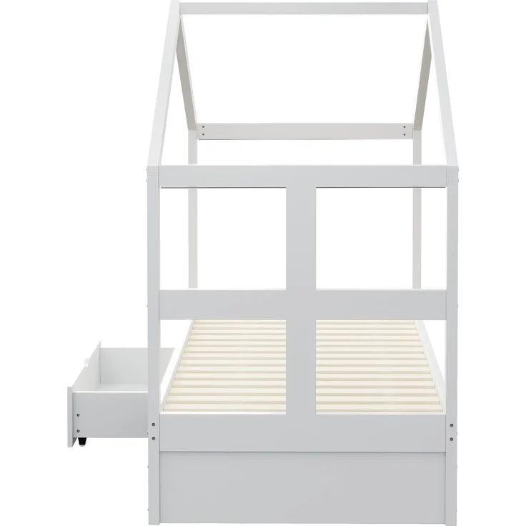 Merax Einzelbett, Jugendbett, Holzbett 90×190 cm, mit Schubladen und kleinem Schuhschrank, mit mehrfarbiger LED-Beleuchtung, Lattenrost, Weiß – Bild 7