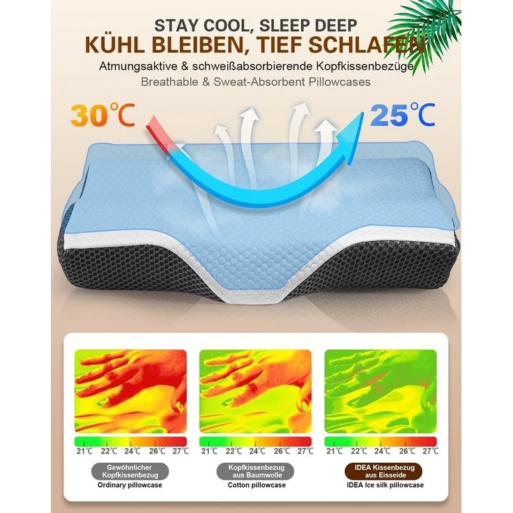 Esun Kopfkissen Nackenstützkissen, Kopfkissen, Memory Foam Kissen Seitenschläferkissen, Füllung: Memory foam, Seitenschlafer, Rückenschlafer, Bauchschlafer, Set, Kissen vom OEKO-TEX® und CertiPUR Getestet, Nackenkissen, Kopfkissen für Erwachsene – Bild 3