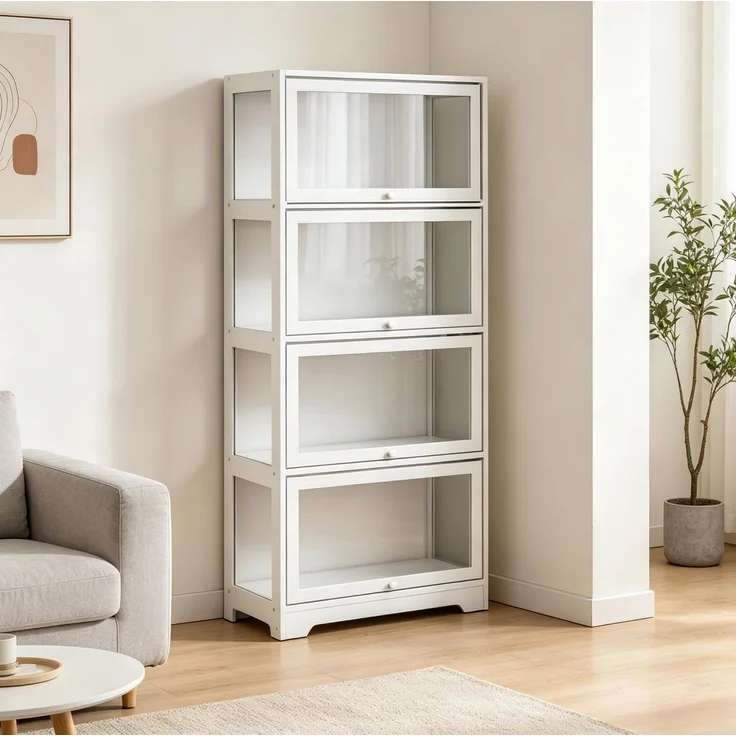 Vitrinenschrank aus MDF mit Acrylseiten und Schiebetüren, 59x30x139 cm, Weiß – Bild 2