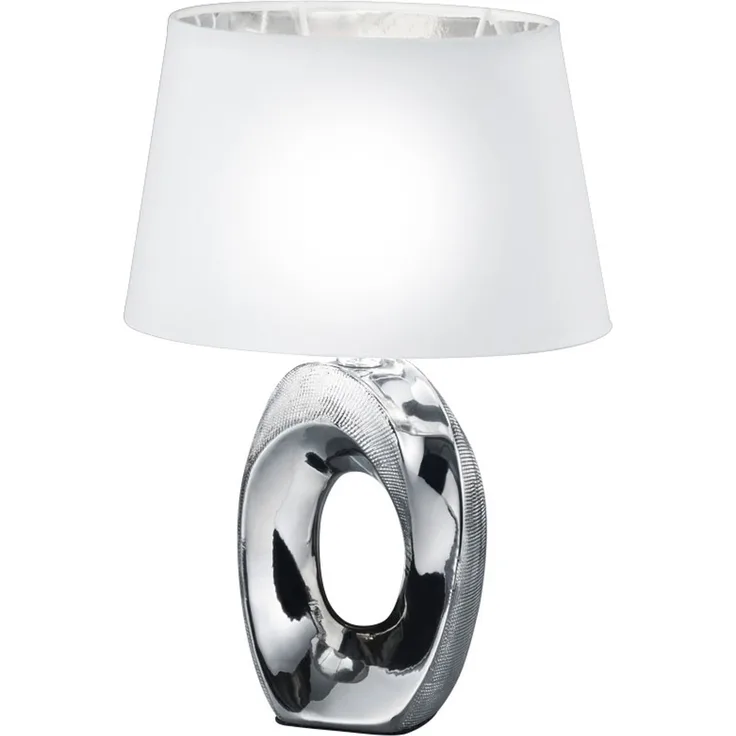 LED Design Tischleuchte, Textil, Keramik, silber-weiß, H 33 cm