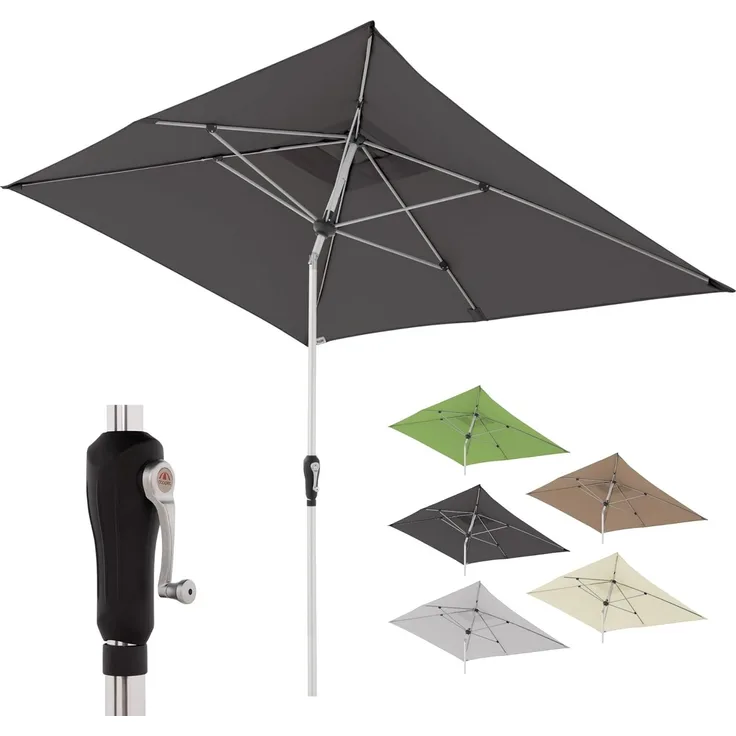 Doppler Sonnenschirm SL-AZ Auto Tilt 190x290 cm Natur I Gartenschirm knickbar I Kurbelschirm mit UV-Schutz 80+ I Kurbelschirm aus Aluminium I regenabweisendes Polyester-Schirmdach