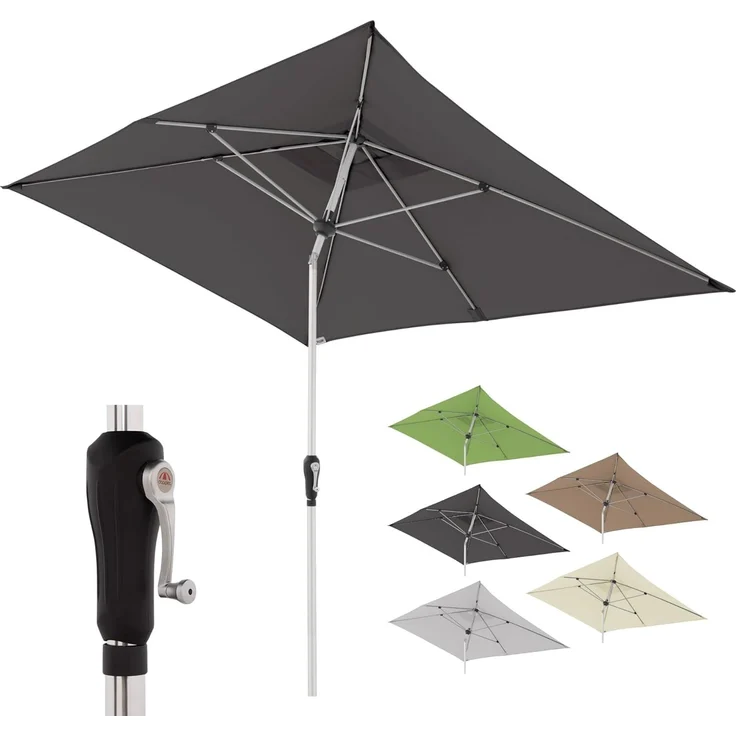 Doppler Sonnenschirm SL-AZ Auto Tilt 190x290 cm Natur I Gartenschirm knickbar I Kurbelschirm mit UV-Schutz 80+ I Kurbelschirm aus Aluminium I regenabweisendes Polyester-Schirmdach – Bild 1