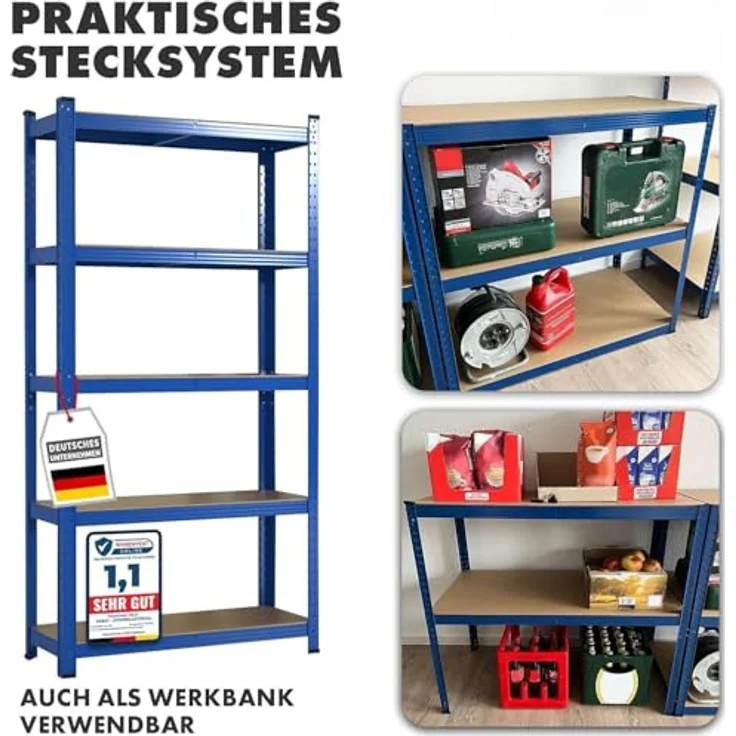 Floordirekt Schwerlastregal, 2er Set, blau 180 x 90 x 40 cm Steckregal, Kellerregal, Lagerregal, Werkstattregal, Werkbank - 5 verstellbare Böden (Lakota) – Bild 5