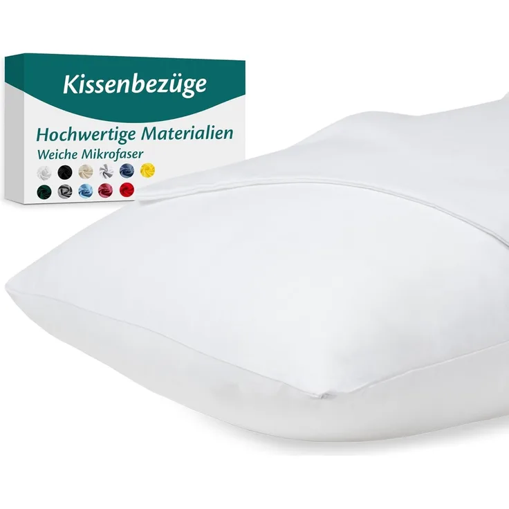 Kissenbezug 40x80 Mikrofaser Premium 2er Set Kissenhülle Deko für Kissen Bett/Sofa Stoff Superweicher Resistent Hypoallergen Anti-Milben Atmungsaktiv Kopfkissenbezug mit Verdecktem Zip Voll Waschbar