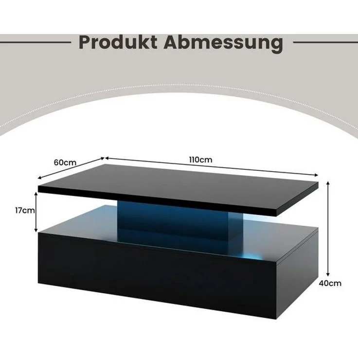 COSTWAY Couchtisch, mit 20 Farben LED-Beleuchtung, Fernbedienung, Hochglanz – Bild 4