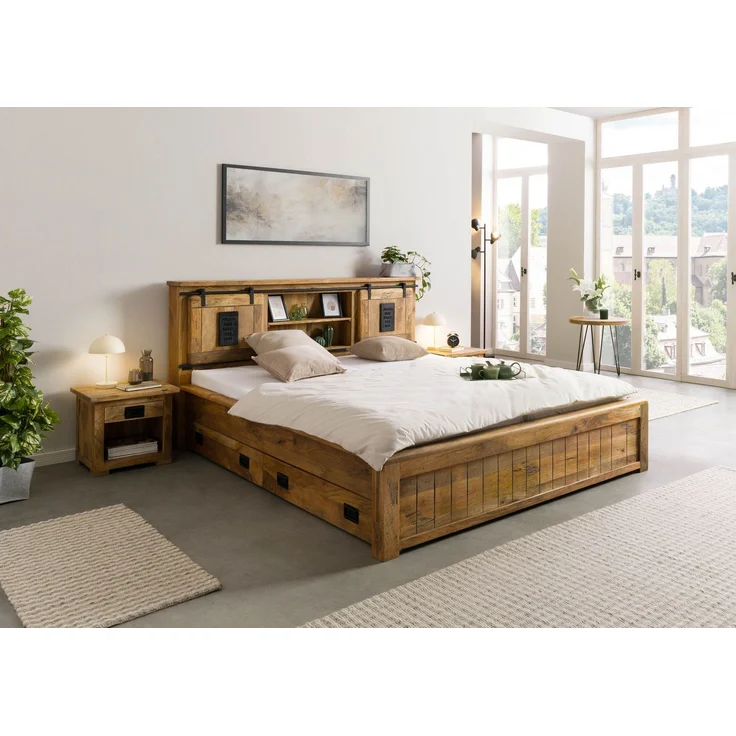 Bett mit Schublade Mango 160x200 natur lackiert RAILWAY #171 – Bild 3