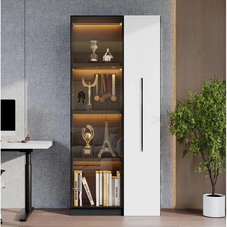 Vitrinenschrank 70 x 40 x 160 cm mit Glasfront, LED-Beleuchtung und seitlichem Auszug – Bild 4