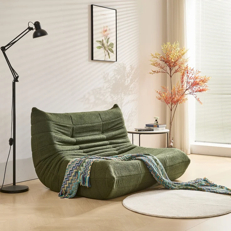 2-Sitzer Loungesofa aus Teddy-Vlies mit Plisseefalten-Design, ergonomisch, 149x114x82 cm, Grün – Bild 2