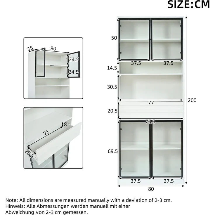 Vitrine 80 x 35 x 200 cm in Weiß mit 4 Glastüren und App-gesteuerter LED-Beleuchtung – Bild 5
