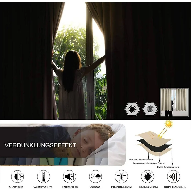 Woltu Vorhang (1 St), Ösen, blickdicht, Thermovorhang mit Ösen, 250 g/m² – Bild 4