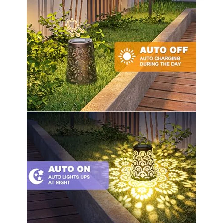 OUILA Solarlampen für Außen, Wetterfeste Metall Gartenleuchte mit IP65 Schutz, Dekorative Hängend Solarbeleuchtung für Balkon, Terrasse, Hof, Baum & Camping – Bild 3
