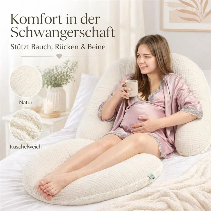 SEI Design Stillkissen XXL 190x35 cm Musselin EPS Mikroperlen Seitenschläferkissen GOTS Taupe, Schwangerschaftskissen mit Bezug, Schwangerschaftskissen mit Bezug – Bild 4