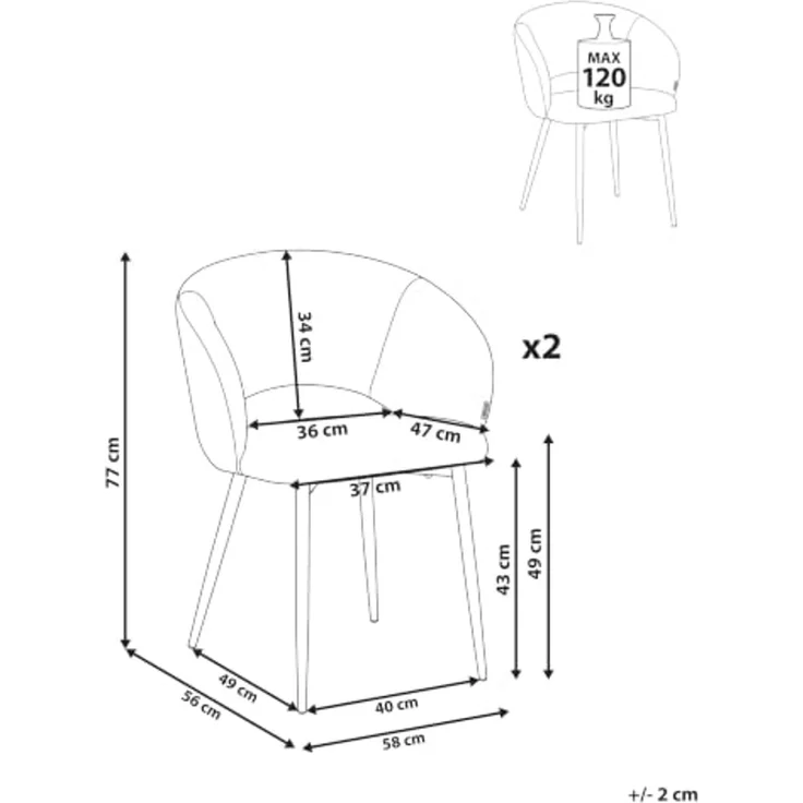 Set mit 2 Stühlen WALLA Stoff Braun – Bild 3