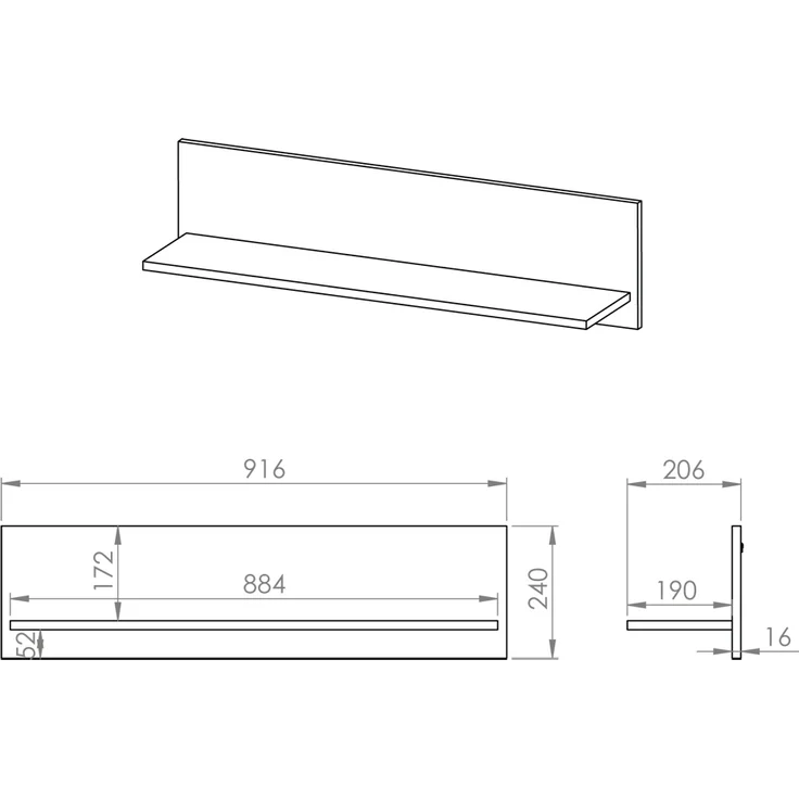 Wandboard, Eiche mit schwarz, CASPER-131 – Bild 6
