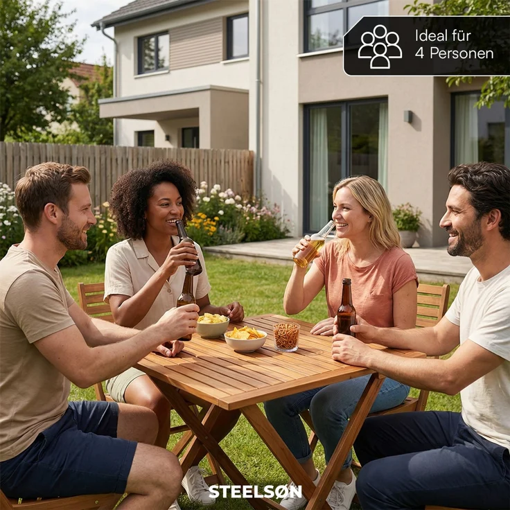 STEELSØN 'Lystra' Gartentisch, Akazienholz geölt, 70x70x73 cm (LxBxH), Holztisch klappbar, bis 80 kg belastbar – Bild 9