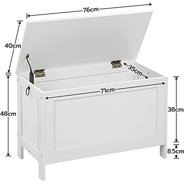 HOOBRO Truhen, Sitzbank mit Stauraum, Spielzeugtruhe mit Deckel, Schuhbank, Sitztruhe, Aufbewahrungstruhe, Robust, Sicherheitsscharniere, Schlafzimmer, Wohnzimmer, 75 cm, Weiß EWT75CW01G1 – Bild 7