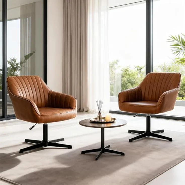 Sweetcrispy Esszimmerstühle, Küchenstuhl Drehbar & Höhenverstellbar - Leder Sessel Esstisch mit Armlehne, 360° Drehstuhl Esszimmer in Braun, 2 Stück – Bild 9