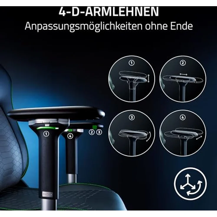 RAZER ISKUR V2 Schwarz / Grün - Gaming-Stuhl mit integrierter Lendenwirbelstütze – Bild 7