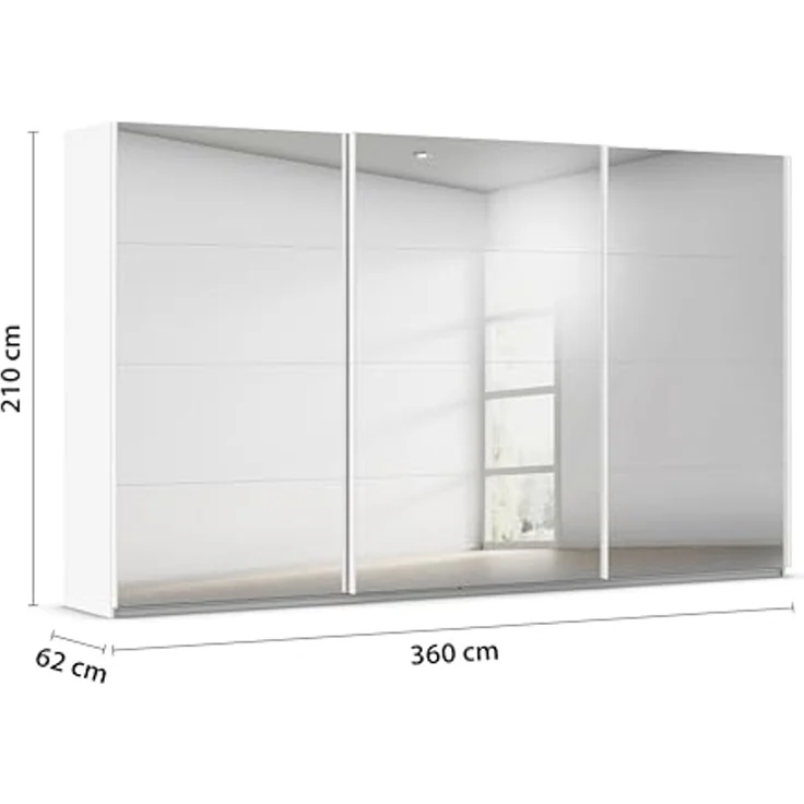 Rauch Möbel Kulmbach, Kleiderschrank mit Schwebetüren für Schlafzimmer, Kinderzimmer, Jugendzimmer, Garderobe, Flur, 3-türig, mit Spiegel, Zubehör Basic, Farbe Weiß, Breite 360 cm – Bild 3