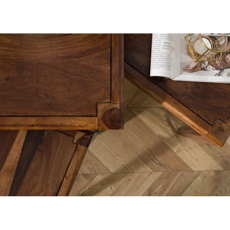 Beistelltisch 3er-Set Sheesham 50x50 / 40x40 / 31,5 x34 dunkelbraun lackiert ANCONA #251 – Bild 4