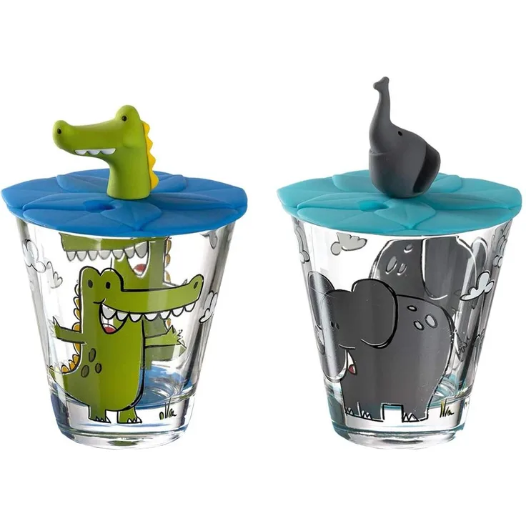 Leonardo BAMBINI 2er Set Kinderbecher mit Deckel 'Elefant& 'Krokodil'