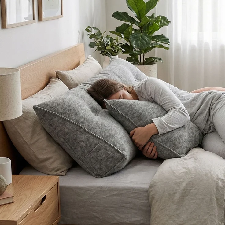 Home Nature Wohnkonzept Rückenstützkissen, Ergonomische Rückenstütze für Bett und Sofa mit Taschen, Grau, 200 x 19 x 52 cm – Bild 5