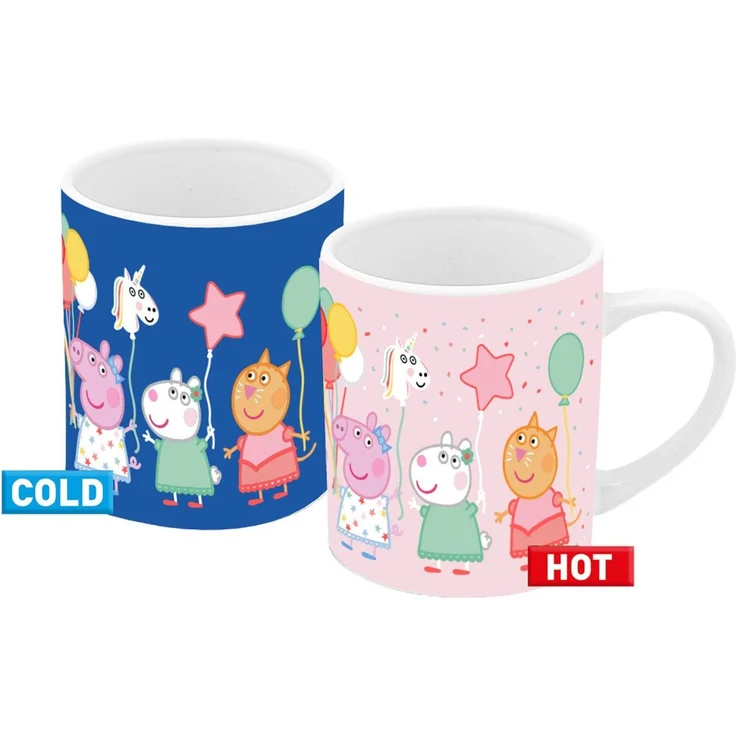 Geda Labels GmbH Tasse Farbwechsel Peppa Pig Hip Hip Hooray, 1-tlg, Keramik, Blau, 250ml, mit Thermoeffekt