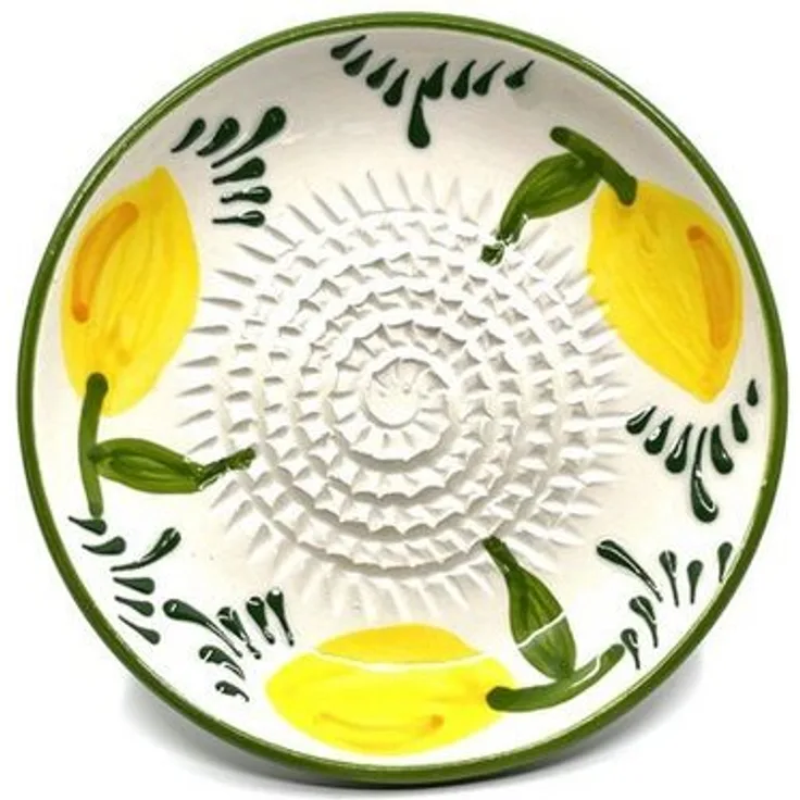 Kaladia Küchenreibe Reibeteller in weiß mit Zitronenmuster, Keramik, handbemalte Küchenreibe - Made in Spain