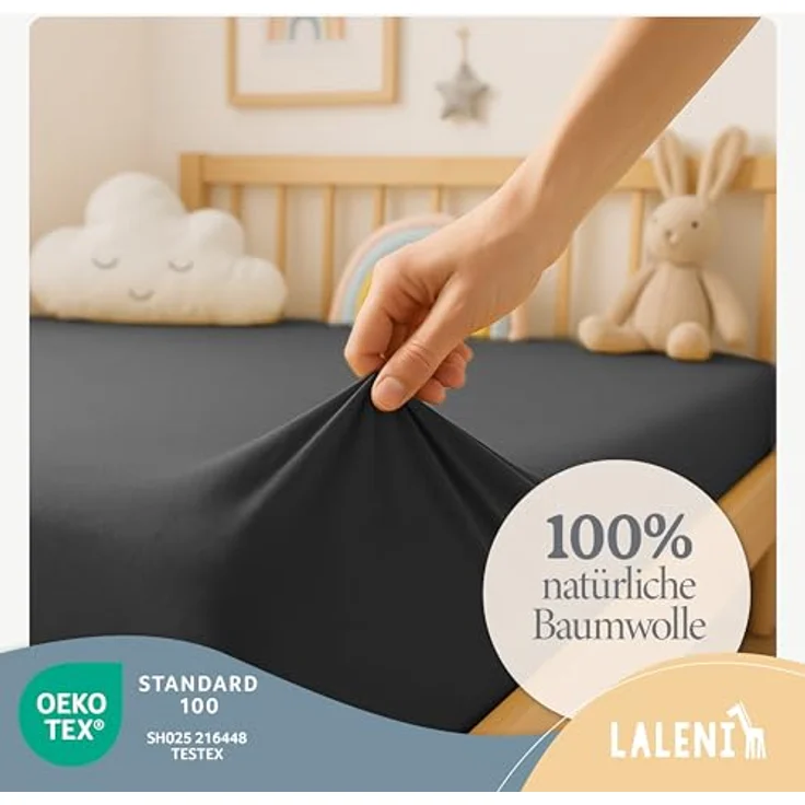 Laleni Jersey Spannbettlaken 80x160 cm Babybett - Oeko-TEX zertifiziertes Hausbett Spannbettlaken - Kinder Hausbett Bezug aus 100% Baumwolle - Spannbettlaken Hausbett - für Babynest in Anthrazit – Bild 4