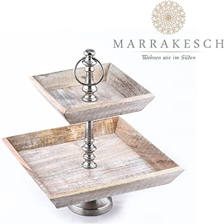Marrakesch Orient & Mediterran Interior Etagere Etagere aus Holz Ansgar eckig, Vintage Cupcake Ständer als Tischdeko, handgefertigt – Bild 2