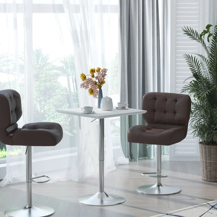EINHOM Bistrotisch Pub Bartisch Höhenverstellbar Quadratisch 60 × 60 cm Stahl Weiß 71-92 cm für Küche oder Garten – Bild 3