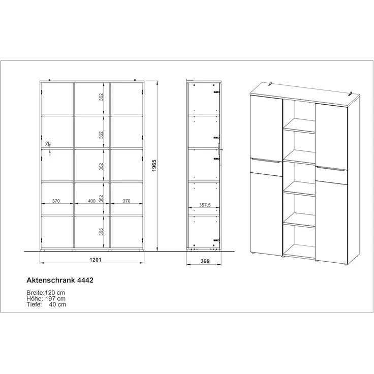 Germania Aktenschrank 4442-654 GW-Oviedo, in Kaschmir/Lindberg-Eiche-Nb, mit Türdämpfung, 120 x 197 x 40 cm (BxHxT) – Bild 3