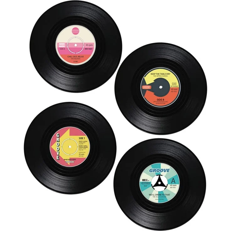 HAC24 Platzset Tischmatte Vinyl Schallplatte Tisch Untersetzer Rund Platzdeckchen, (Set, 8-St), 4x Tischset Ø 39 cm & 4x Glasuntersetzer Ø 11 cm – Bild 3