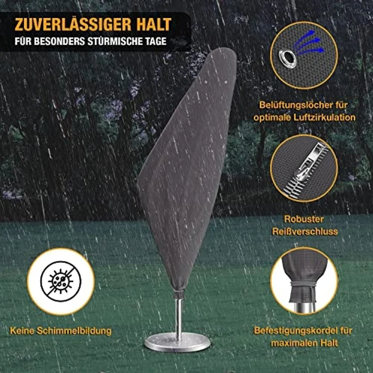 Kronenburg Sonnenschirm-Schutzhülle Ampelschirm - 420D Oxford - bis 500 cm Ø - Wasserdicht - Grau (Schutzhülle), Wetterfester Schutz, Belüftungslöcher gegen Kondensat, Reißfest – Bild 3