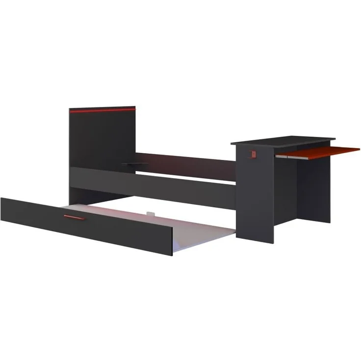 Vente-unique - VOUANI Bett Holz, Platte Grau - B 98,7 cm x H 100,5 cm x L 242,8 cm – Bild 7