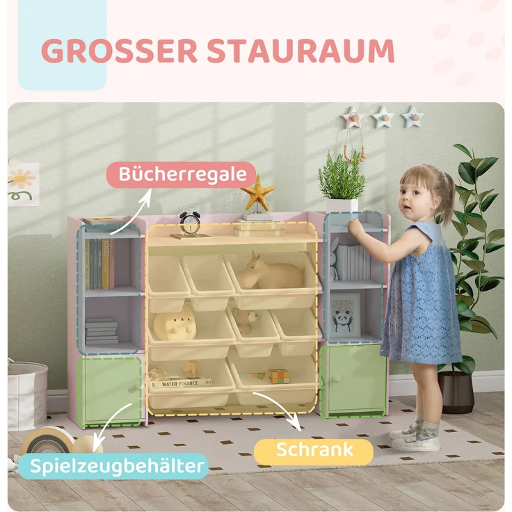 AIYAPLAY Kinderregal, MDF, Stahl, Rosa, 140L x 30B x 90H cm – Bild 4