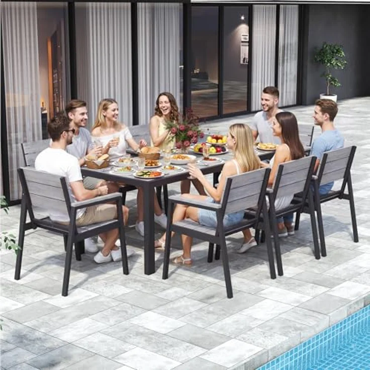 JUMMICO Gartenmöbel Set aus mit Holzoptik, Wetterfestes Terrassenmöbel in 150cm oder 189cm für 6-8 Personen, Stabiles Set für Balkon und Garten – Bild 7