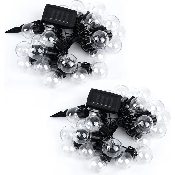 2x LED Lichterkette, Solar, Warmweiß, Schwarz, Hanfseil, L 460 cm